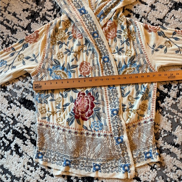 Johnny Was  Biya Floral Knit Cardigan Chenille Beige Boho - Picture 12 of 16